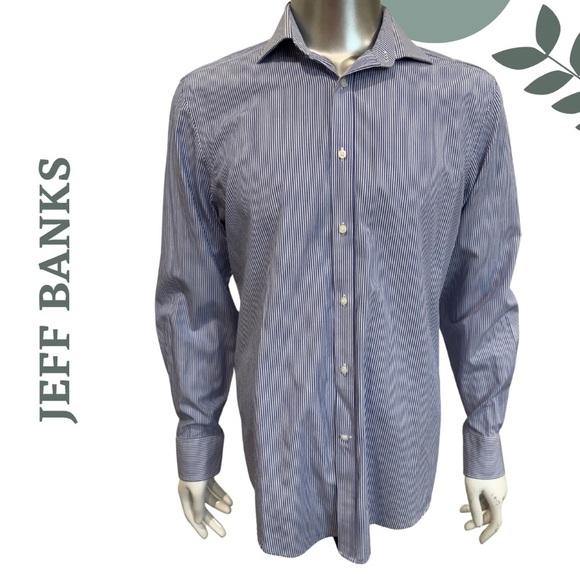 Jeff Banks Tailored Fit Dress Shirt - White + Blue Pinstripe - 16 / 41cm - Picture 1 of 6